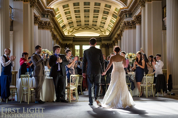 entrance of bride and groom to Wedding breakfast in Signet Library upper library