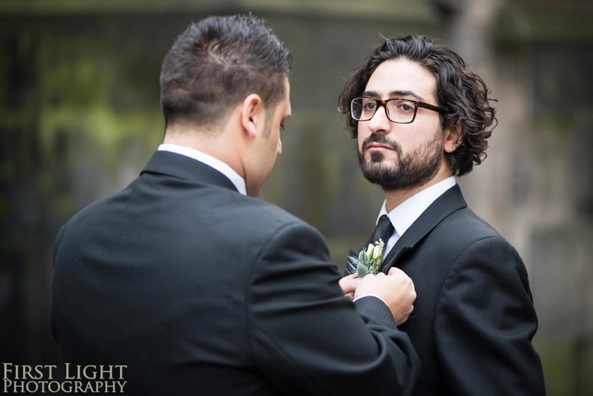 Wedding photography at Signet Library , Edinburgh by First Light photography, Scotland, best man, groom, button holes, butonniere, Edinburgh wedding photographer