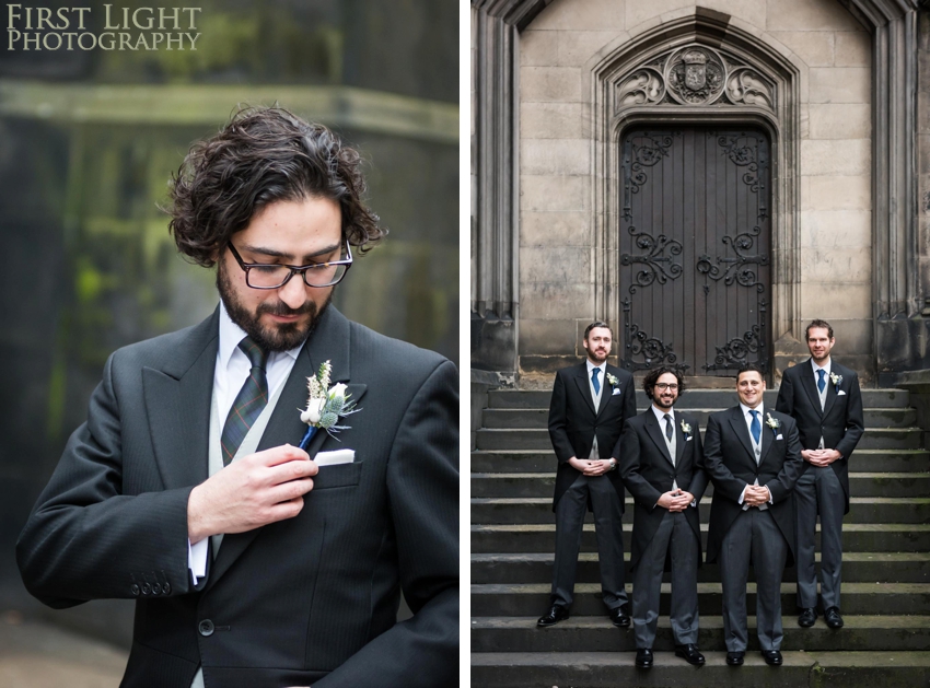 Wedding photography at Signet Library , Edinburgh by First Light photography, Scotland, button holes, boutonniere, wedding flowers, groomsmen, ushers, best man, groom, Edinbrurgh wedding photographer