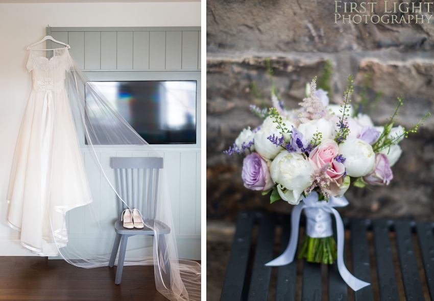 Wedding dress, wedding shoes, wedding flowers, Dundas Castle wedding photography. Edinburgh wedding photography by First Light Photography