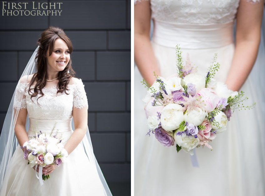 bride, wedding flowers, wedding dress, Dundas Castle wedding photography. Edinburgh wedding photography by First Light Photography