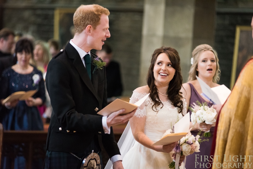 wedding dress, wedding couple, Dundas Castle wedding photography. Edinburgh wedding photography by First Light Photography