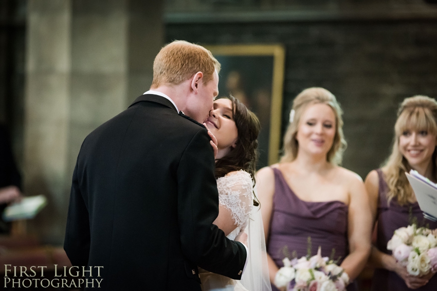 wedding kiss, Dundas Castle wedding photography. Edinburgh wedding photography by First Light Photography