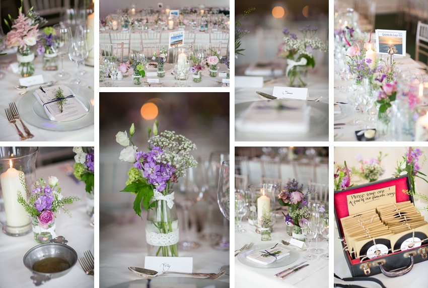 Wedding details, wedding flowers, wedding flowers table, Dundas Castle wedding photography. Edinburgh wedding photography by First Light Photography