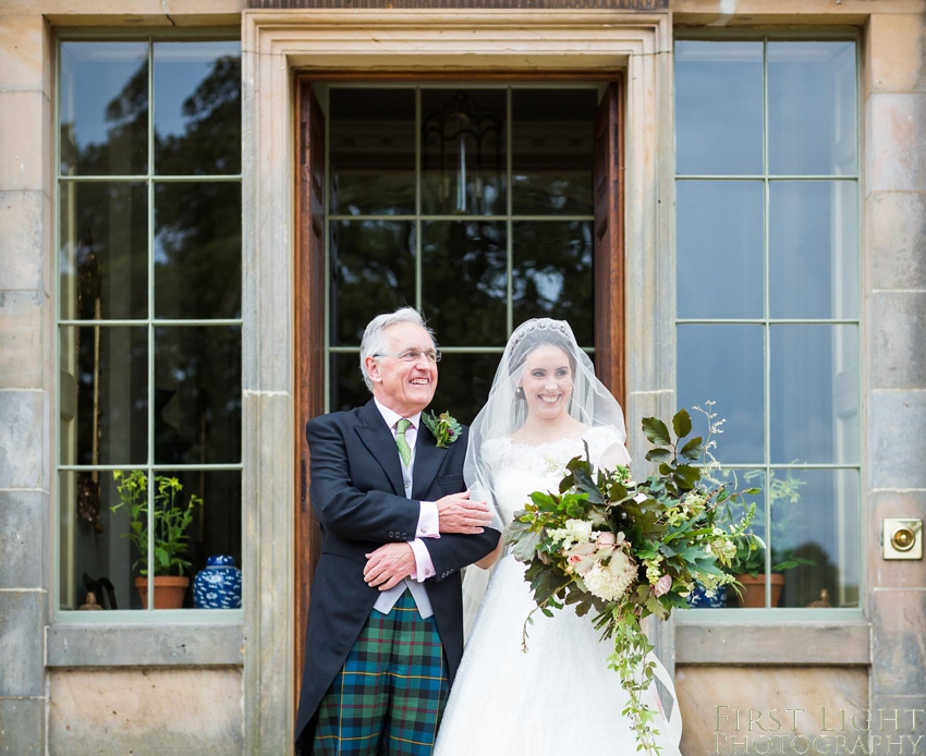 Wedding dress, wedding flowers, bride and dad 